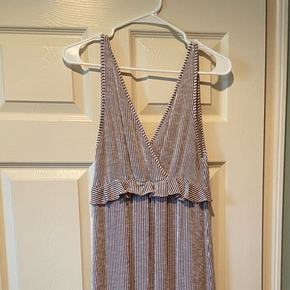 Beige Striped Tiered Maxi Dress - Picture 3 of 5